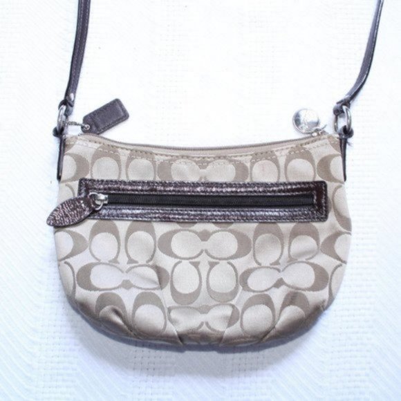 Coach Sateen Brown & Tan Mini Crossbody Bag Purse - Picture 3 of 12